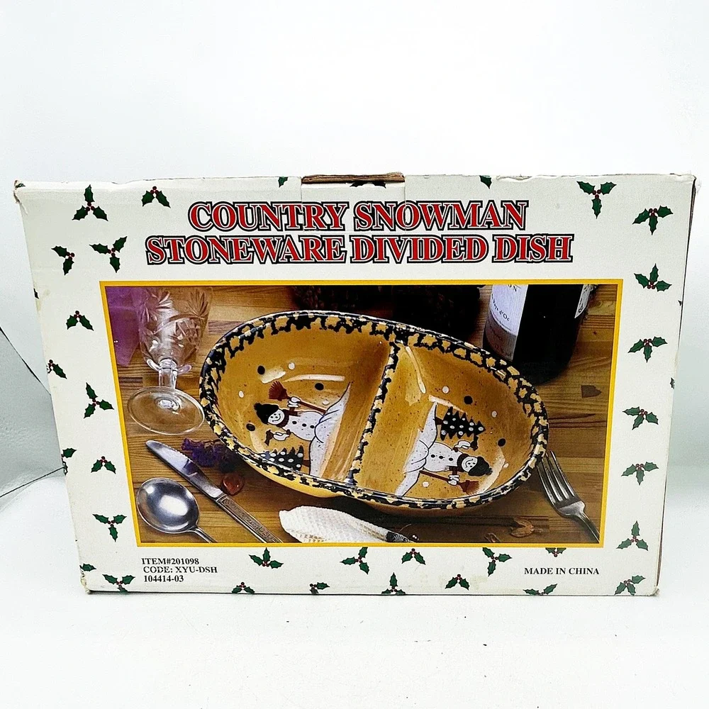 Country Snowman Stoneware Divided‎ Dish by LTD Commodities, Inc